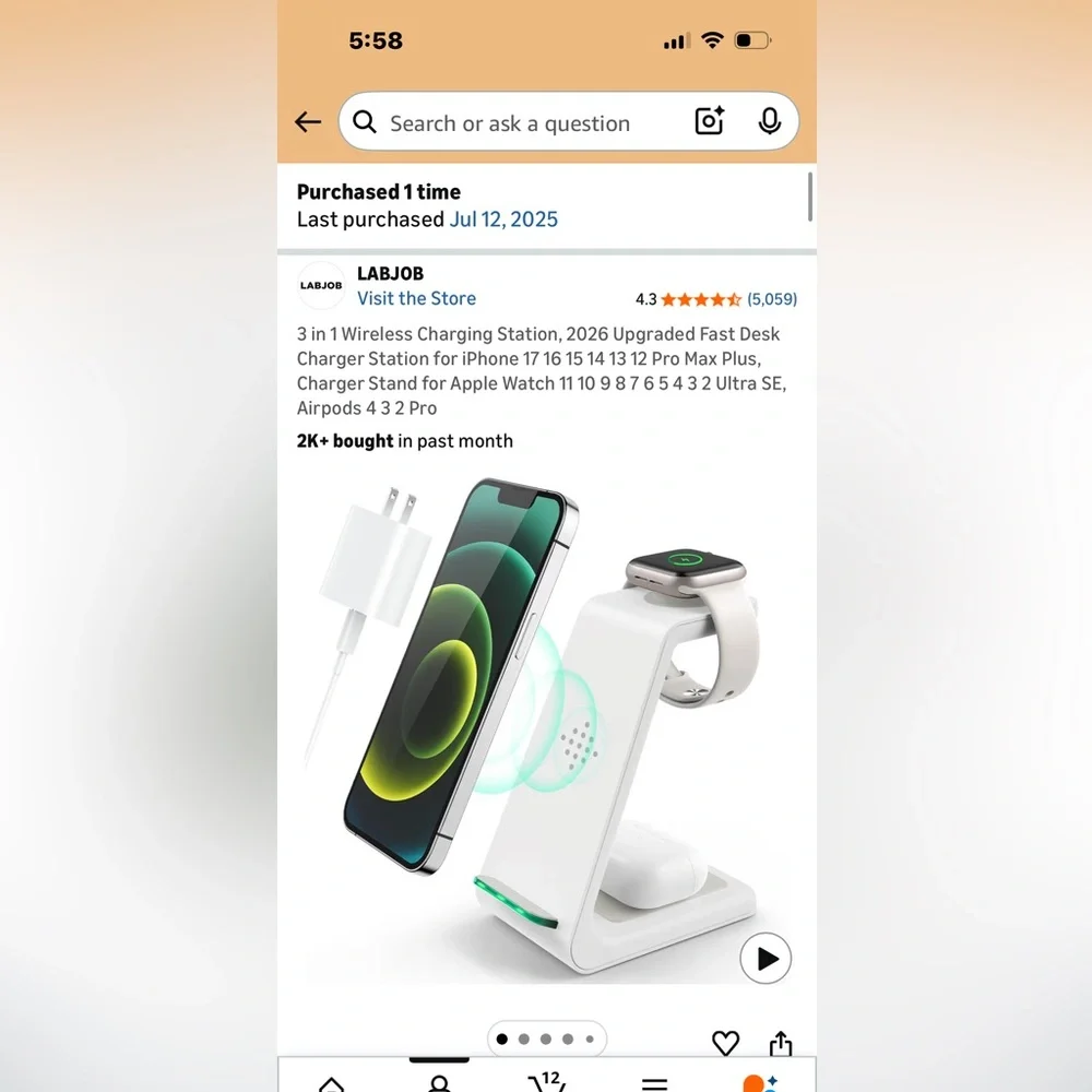3 in 1 Wireless Charging Station. Iphone, watch, airpods
